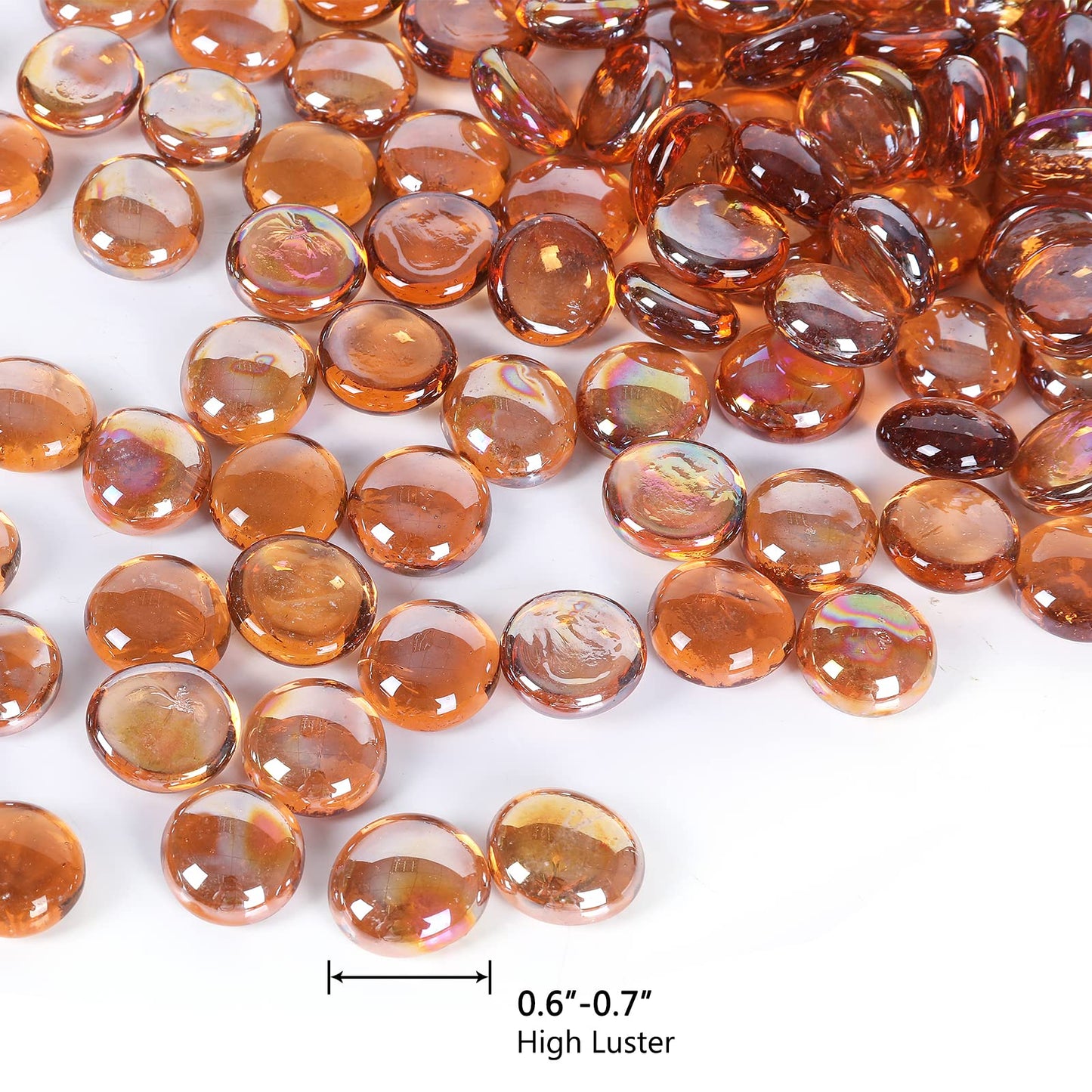 Ausluru 5LB Fire Glass Beads Flat Glass Marbles for Outdoor Fire Pit and Fireplace, Glass Gemstones for Vase Filler, Aquariums, Hydroponics Plants, Home Decor and Christmas DIY Craft, Amber