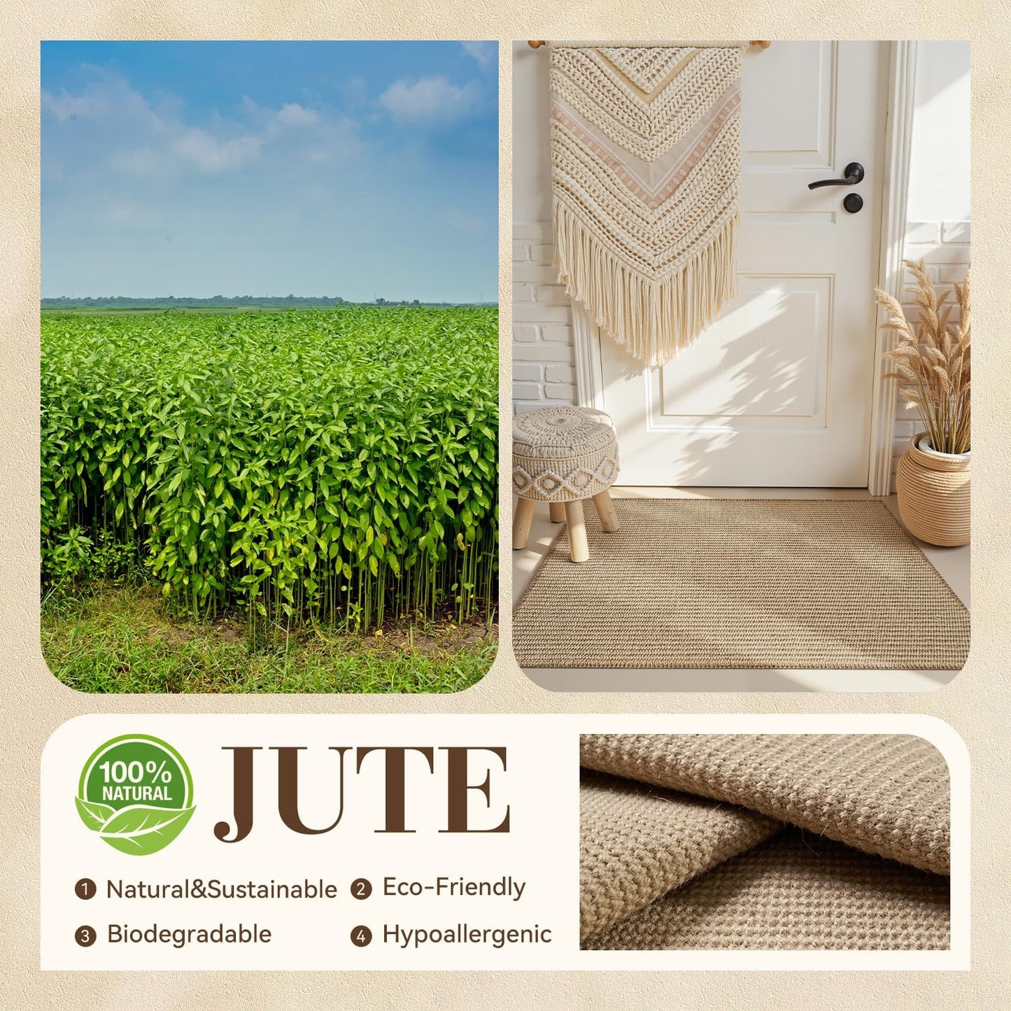 Jute Front Door Mat Indoor Entrance Indoor Door Mat Rugs for Entryway Entry Entrance Mats Inside Doormat Welcome Mats Boho 17"X30" Small