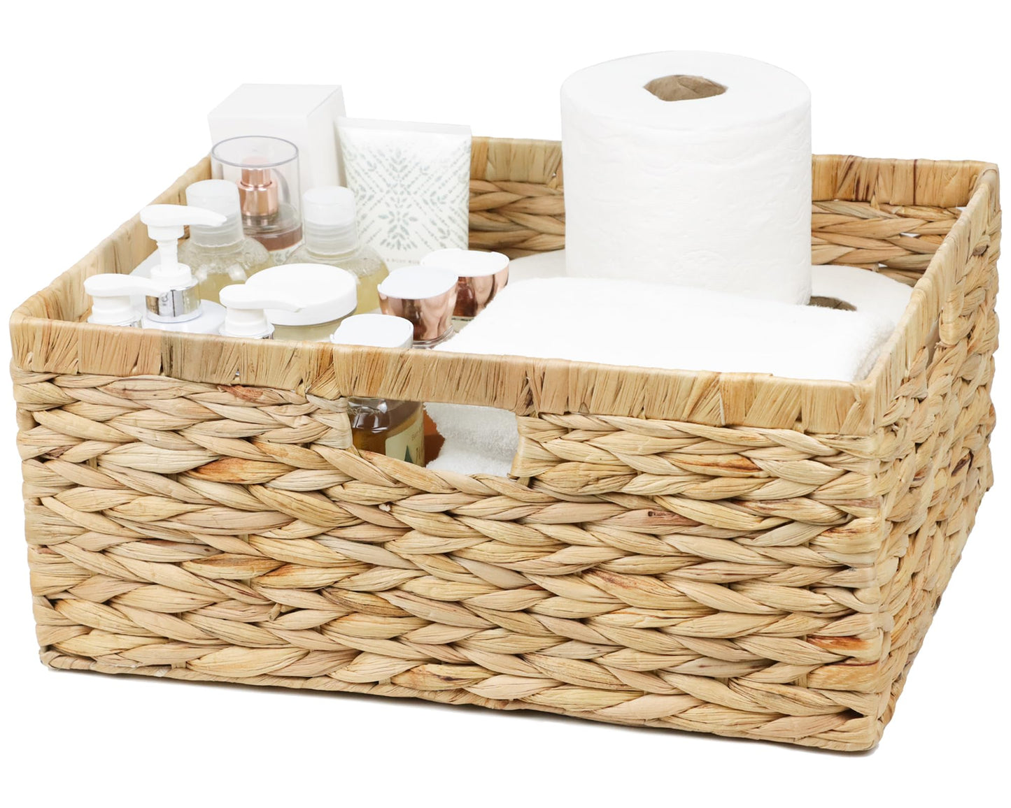 Jumbo Wicker Basket, Rectangular Wicker Baskets for Storage, Water Hyacinth Extra Large Storage Baskets, Shelf Basket with Built-in Handles-1 Pack