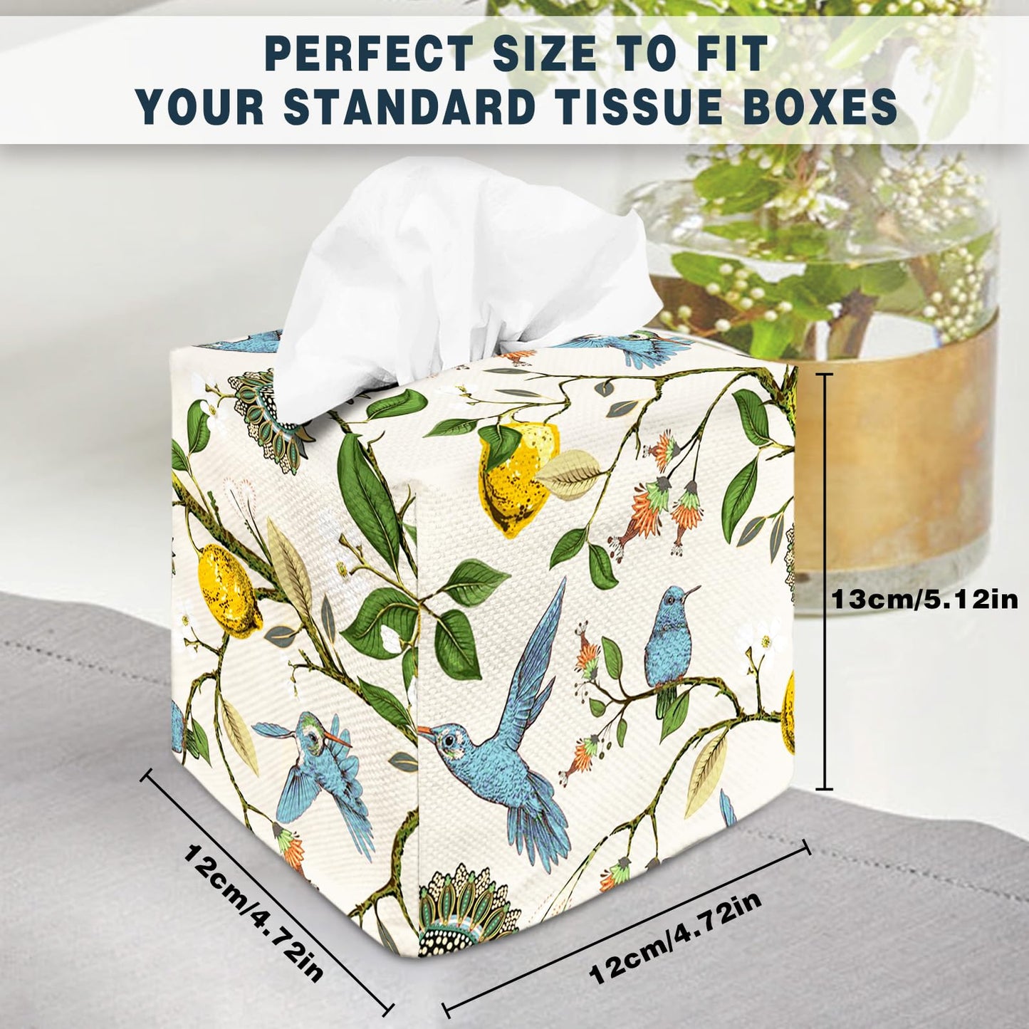 Tissue Box Cover Square Decorative Tissue Box Holder Cute Funny Cube Tissue Case Cover-Blue Bird Tissue Box Cover