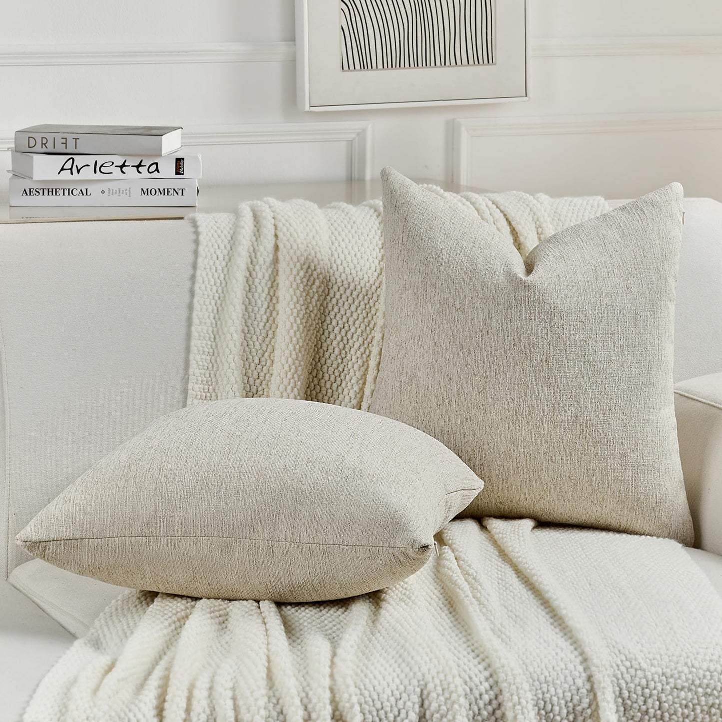 FUTEI Natural Linen Chenille Decorative Throw Pillow Covers 18x18 Inch Set of 2,Soft Cozy Faux Linen Textured Cushion Case,Farmhouse Home Decor for Couch Living Room