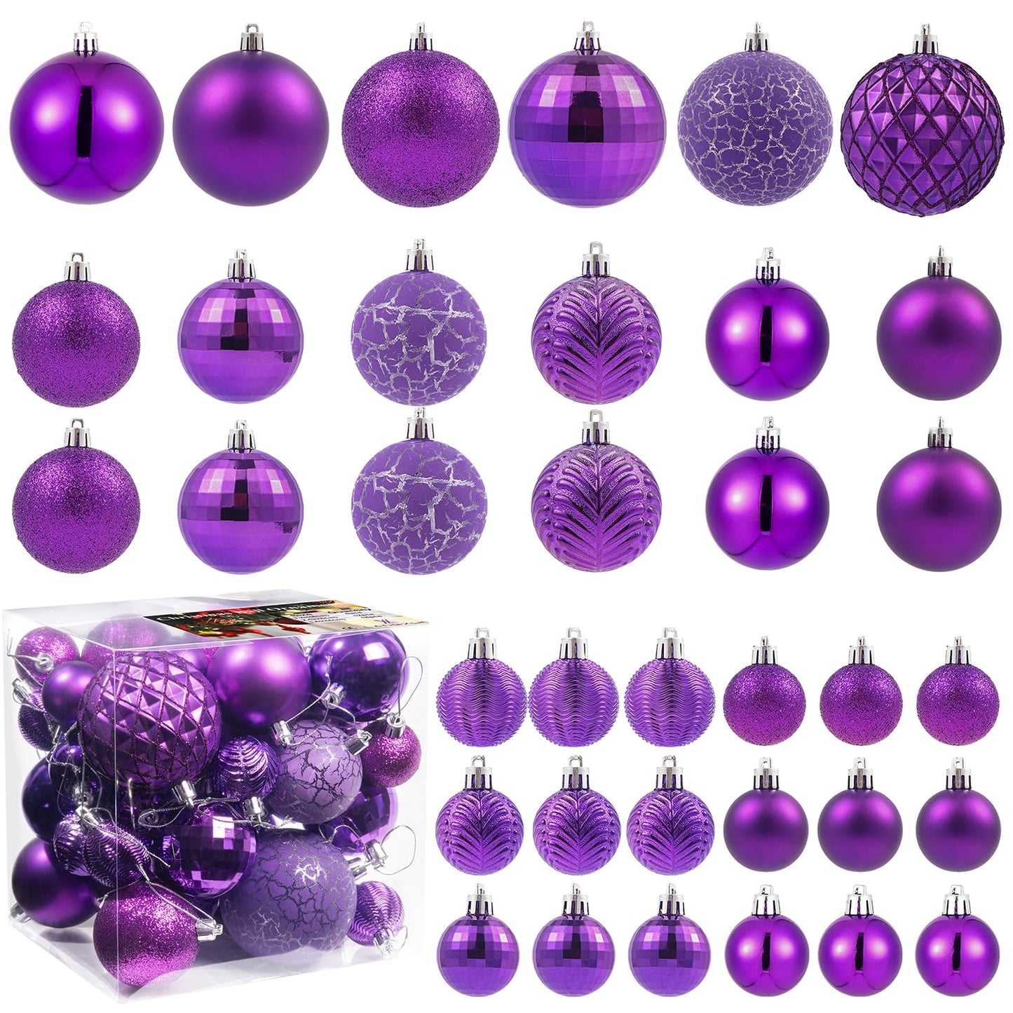 LANGXUN 36pcs Purple Christmas Tree Decorations Balls, Bolas De Navidad, 2025 Christmas Decor, Indoor Outdoor Shatterproof Christmas Ornaments, Xmars Party Wedding Suppiles