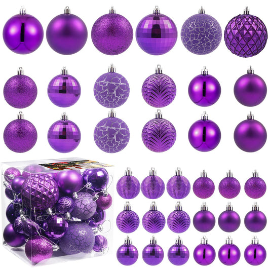 LANGXUN 36pcs Purple Christmas Tree Decorations Balls, Bolas De Navidad, 2025 Christmas Decor, Indoor Outdoor Shatterproof Christmas Ornaments, Xmars Party Wedding Suppiles