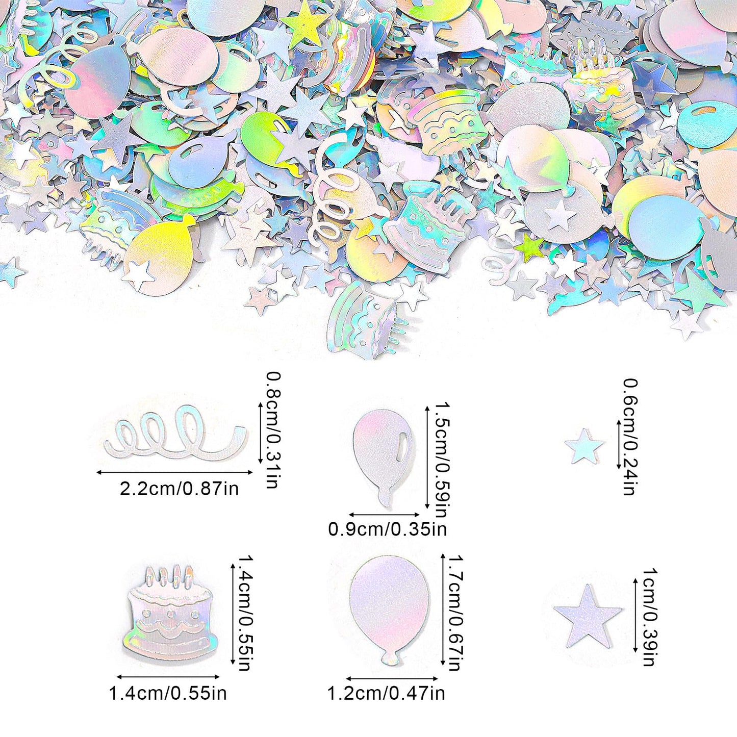 Gosknor 600pcs Birthday Confetti, Metallic Birthday Table Scatter Iridescent Party Confetti for DIY Crafts Cake Balloons Stars Ribbons Shapes Festive Table Decoration