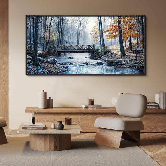 yiijeah Large Living Room Wall Art - Modern Wall Decor for Bedroom Office Decor Mountain Forest Landscapes Village Bridge Painting Framed Canvas Prints Ready to Hang Pictures Home Decor