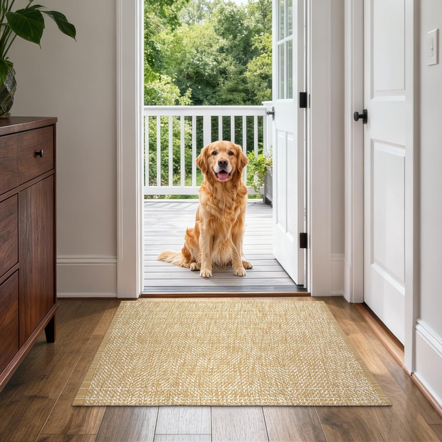 LEEVAN Washable Bathroom Rug, 2'x3' Low Profile Entryway Rugs Tan Front Door Mat Cotton Reversible Kitchen Mat Boho Bedroom Rug Farmhouse Carpet for Foyer Front Porch Decor