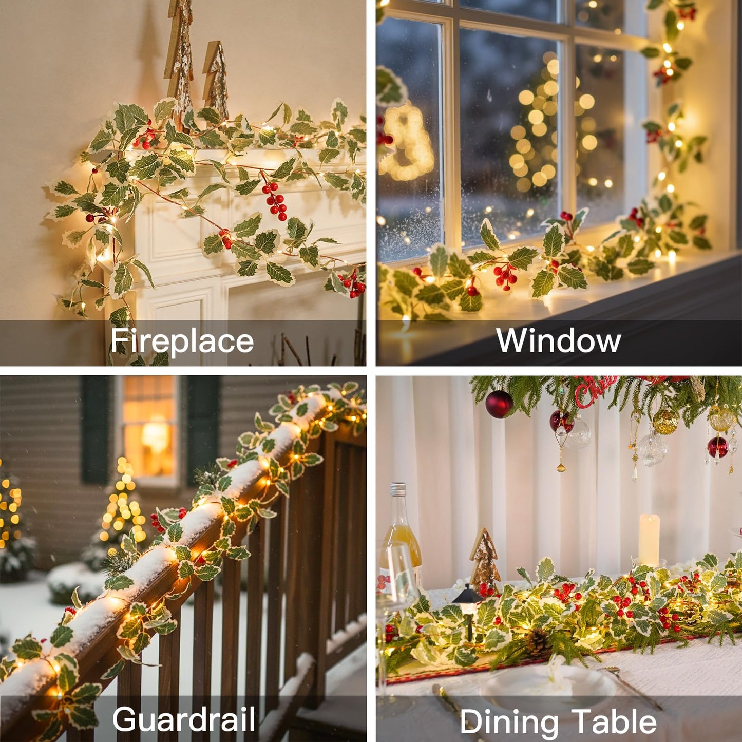 suddus 40 LED Christmas Fairy Lights Battery Powered,12.5ft Vine String Lights with Red Berries & Holly Leaf Timer Remote, Artificial Garlands for Fireplace, Bedroom,Porch,Door,Table,Stairs,Xmas Decor