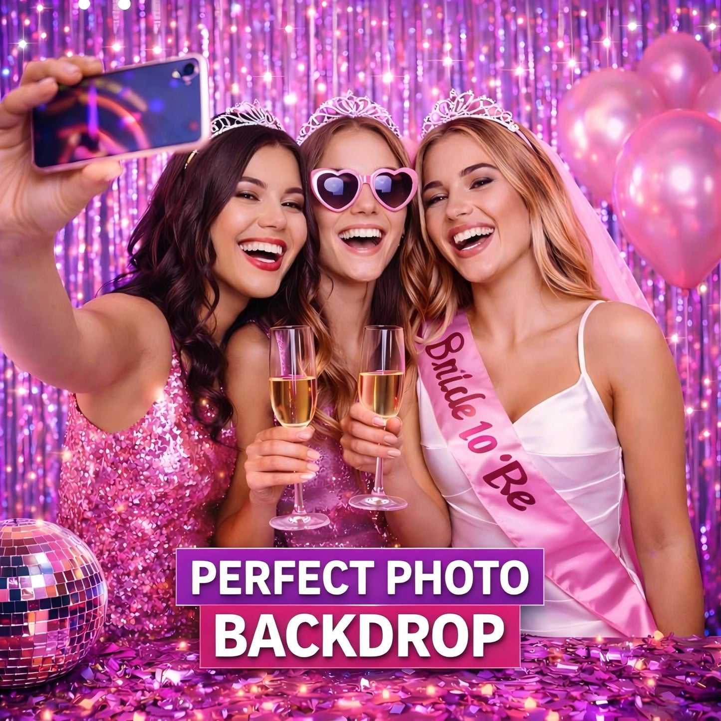 Happy Mothers Day Decorations Melsan 3 Pack 3.2 x 8.2 ft Pinkish Purple Tinsel Fringe Curtain Backdrop, Sparkling Metallic Party Decorations for Girls Birthday, Bachelorette, Wedding, Photo Booth