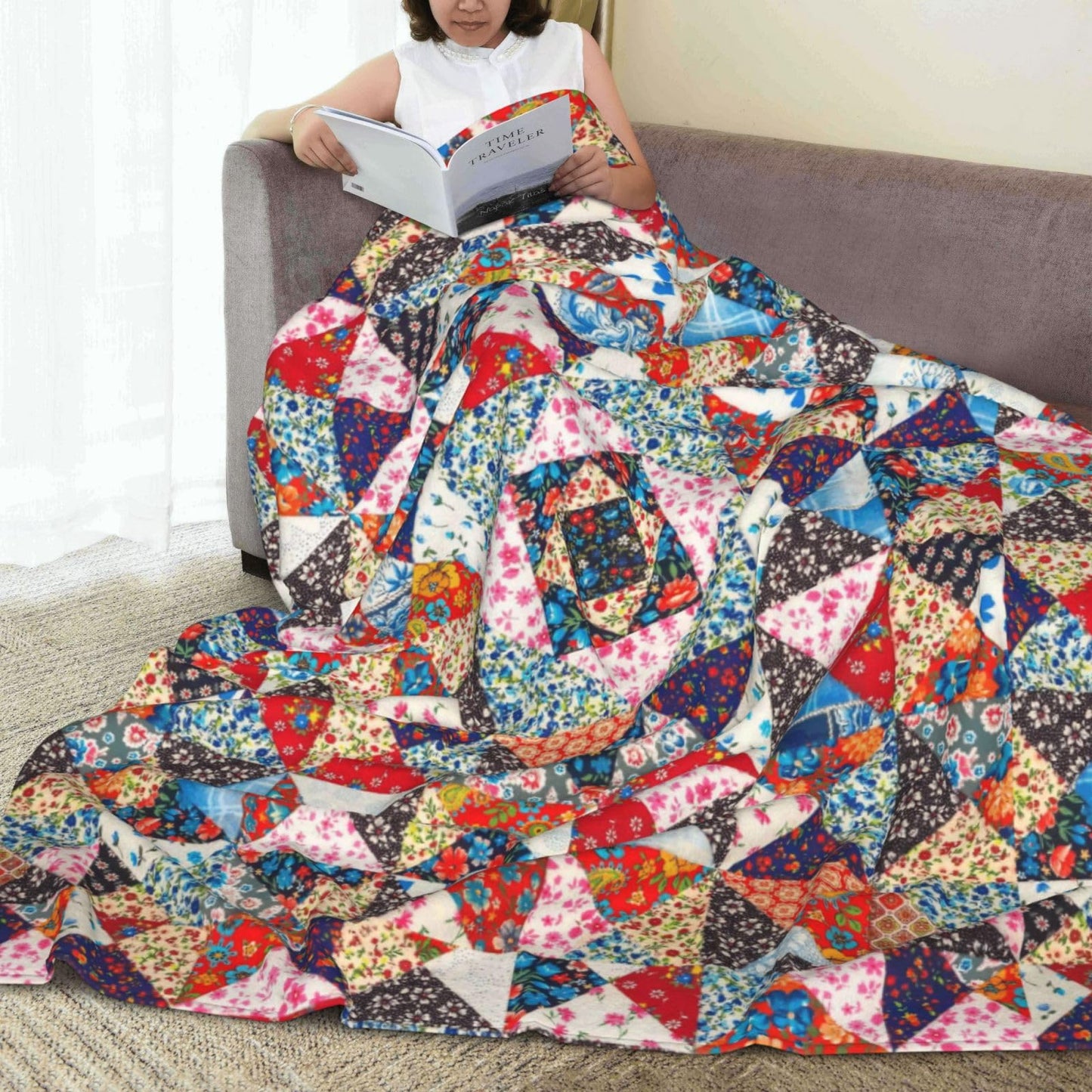 Printed Abstract Floral Boho Patchwork Throw Blanket Ultra Soft Cozy Flannel Fleece Blanket Fuzzy Warm Lightweight Bedding for Couch Sofa Chair Bed Living Room Bedroom Decor,50"X40"