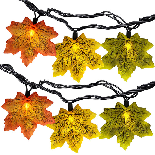 SUNSGNE 13.6FT Fall Lights Thanksgiving String Lights, 35LED Orange Yellow Green Maple Leaf String Lights for Thanksgiving Autumn Halloween Party Indoor Bedroom Home Decor