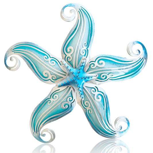 POXOHO Starfish Coastal Wall Decor Art, Starfish Beach Theme Bathroom Decor for Bedroom House Home, 12" Hanging Glass Sculpture, Beach Wall Art Ocean Gifts for Women & Men (Sky Blue)