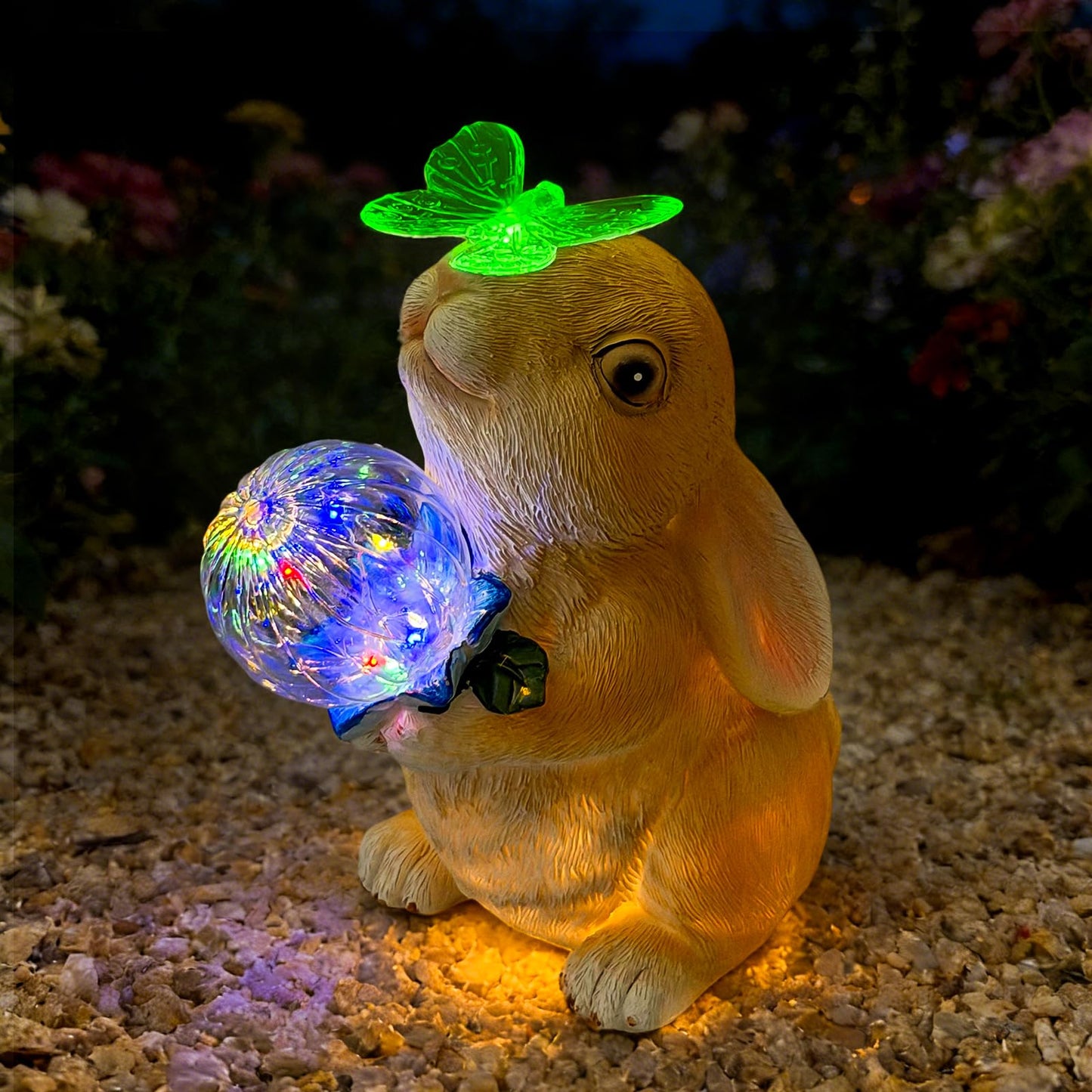 Hogni Solar Bunny Garden Statue Outdoor Decor, Rabbit Figurines with LED Light, Waterproof Solar Powered Yard Art for Patio, Balcony, Lawn, Cute House Warming & Birthday Gifts for Mom, Grandma, Women