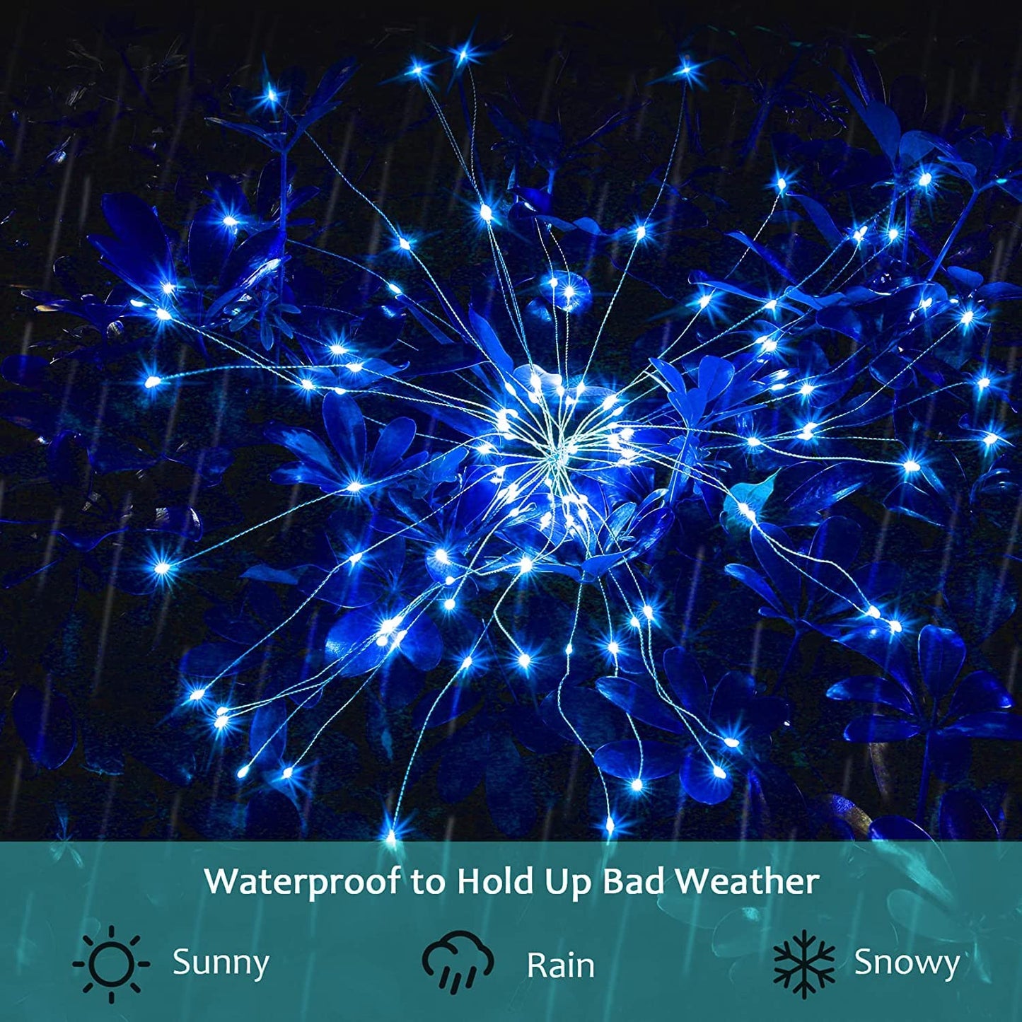 JJGoo Solar Firework Lights, 2 Pack 150 LEDs 2 Lighting Modes Solar Lights Outdoor Waterproof for Garden Patio Walkway Pathway Party Wedding Christmas Decorative - Blue