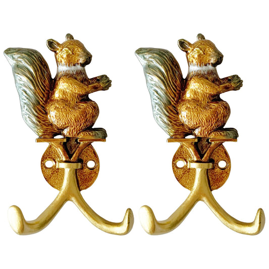 Pewery Vintage Squirrel Shaped Decorative Wall Hooks Rack Hangers for Hanging Clothes Coats Towels Keys Hats, 2 Pack Antique Metal Mounted Wall Hook