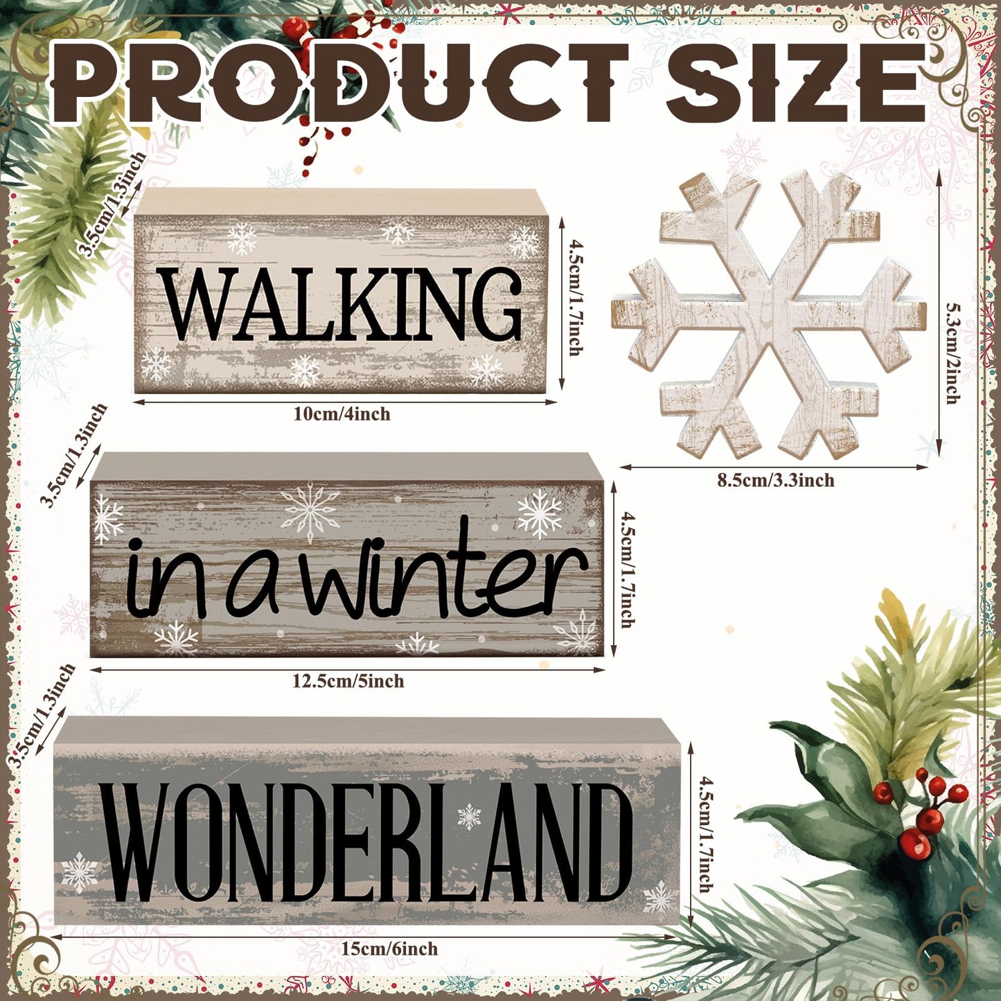 Moucuny 4 Pcs Winter Table Decorations Wooden Snowflake Decor Winter Tiered Snow Tray Decor Rustic Block Signs Gift Farmhouse Christmas Centerpiece for Wonderland Party Kitchen Shelf Home