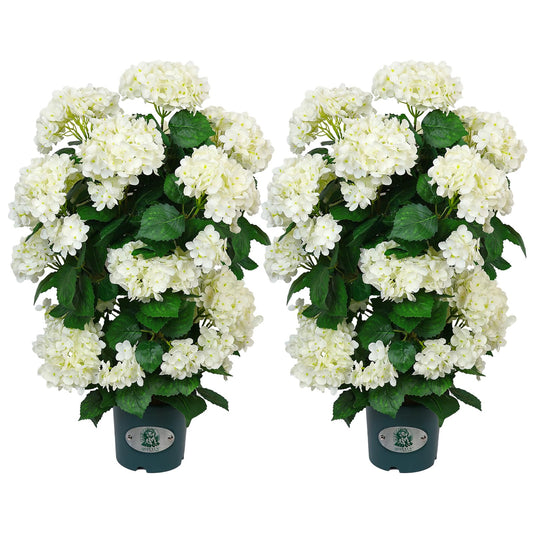 QIANYUN Faux Hydrangea Tree 30" Tall (2 Pack), Artificial Hydrangea Plant in Pot with White Flowers, Realistic Hydrangea Tree for Indoor Outdoor Porch, Patio, Home Decor
