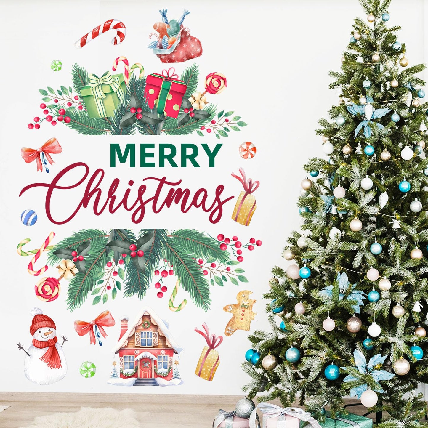 Merry Christmas Wall Decals Stickers Holiday Party Backdrop Decorations Festive Arch Backdrop Home Decor Christmas Photography Background Stickers for Living Room Nursery Home