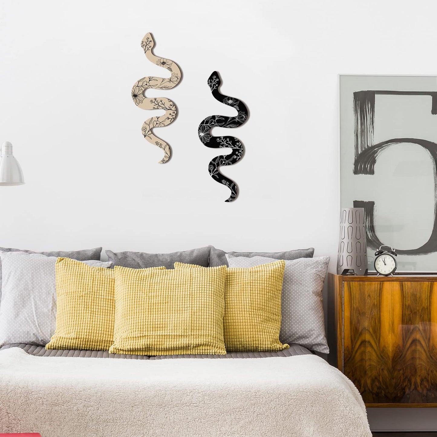 Gerrii Set of 2 Earthy Room Decor Wall Art Boho Witchy Wooden Snake Decor Natural Aesthetic Wall Hanging Boho Art for Apartment Bedroom Living Room(Crawl)