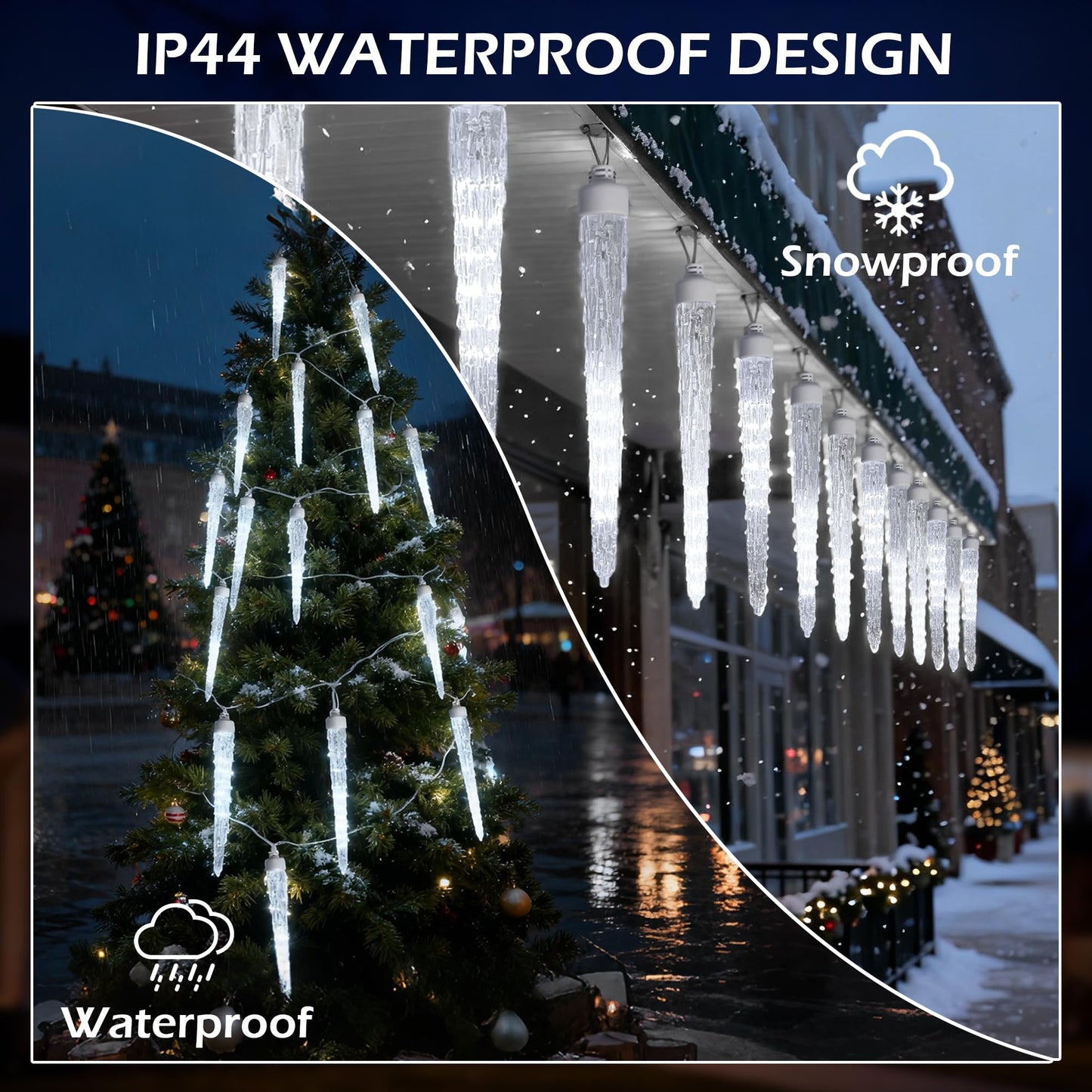 beatineon Icicle Lights for Outside,20ft 480 LEDs Crystal Meteor Shower Icicle Lights,Waterproof Plug in Hanging Icicle Christmas Lights for Christmas Garden Tree Decor