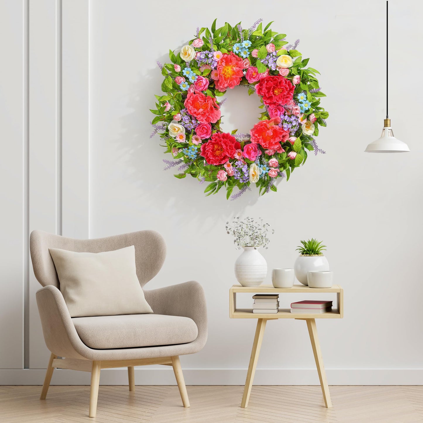 Spring Wreath for Front Door 24 Inch, Summer Wreaths with Large Peony for Home Decor Easter Indoor Outdoor Wall Festival Wedding Celebrations