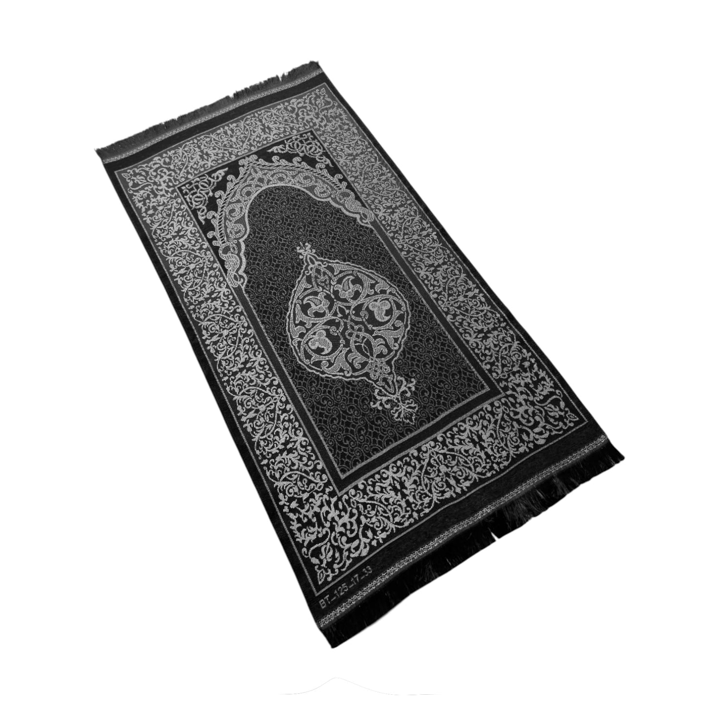 FURKAN Muslim Prayer Rug & Beads Set with Stylish Cylinder Gift Box Janamaz Sajadah Prayer Mat Perfect Islamic Spiritual Gift for Ramadan Islamic, Cylinder Gift Box - Model 2 - Black