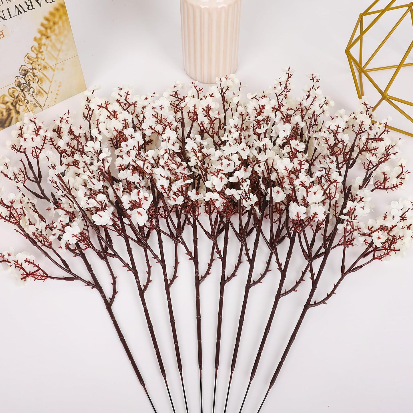 HIAGROW Babys Breath Artificial Flowers, 8 Bundles White Real Touch Fake Flowers Silk Flowers Bulk for Vase Home Office Wedding Spring Indoor Outdoor Centerpiece Table Party Decorations