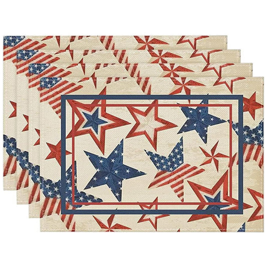 Niviy 250th Anniversary USA Placemats, Retro Stars Stripes Patriotic Placemats Set of 4, 12x18 Inch Memorial Day Independence Day Table Mats for Holiday Party Kitchen Dining Room Decoration