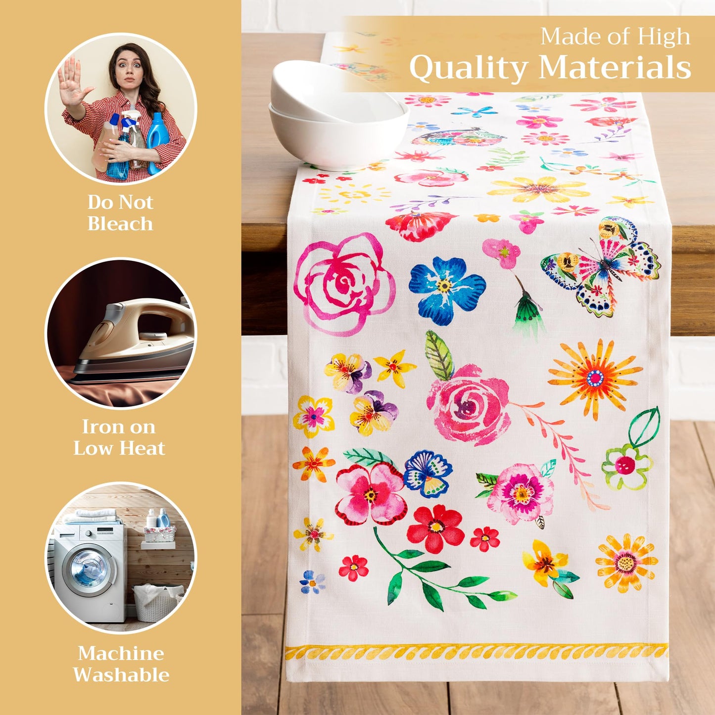 Maison d' Hermine Table Runner 100% Cotton Single Layer Table Runners 108 inches Long Decorative for Home Kitchen Dining Party Gifts for Mothers Day Spring Summer (Happy Florals - Sweety)