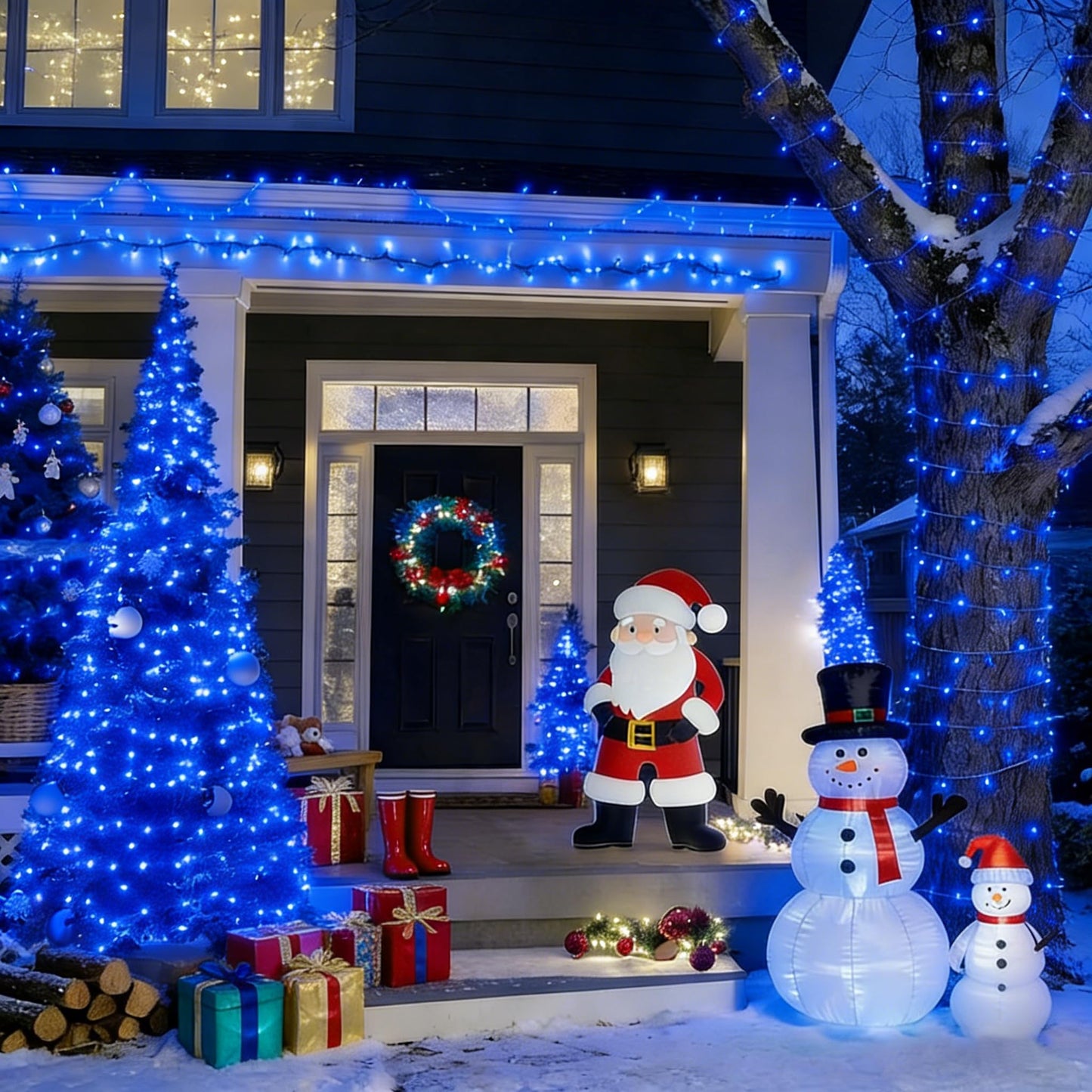 LAMPHOME 32.5FT 100LED Blue Christmas String Lights, 16 Modes Waterproof Fairy Lights Plug in, Twinkle String Lights Indoor Outdoor for Bedroom Wall Halloween Tree Party Home Decoration