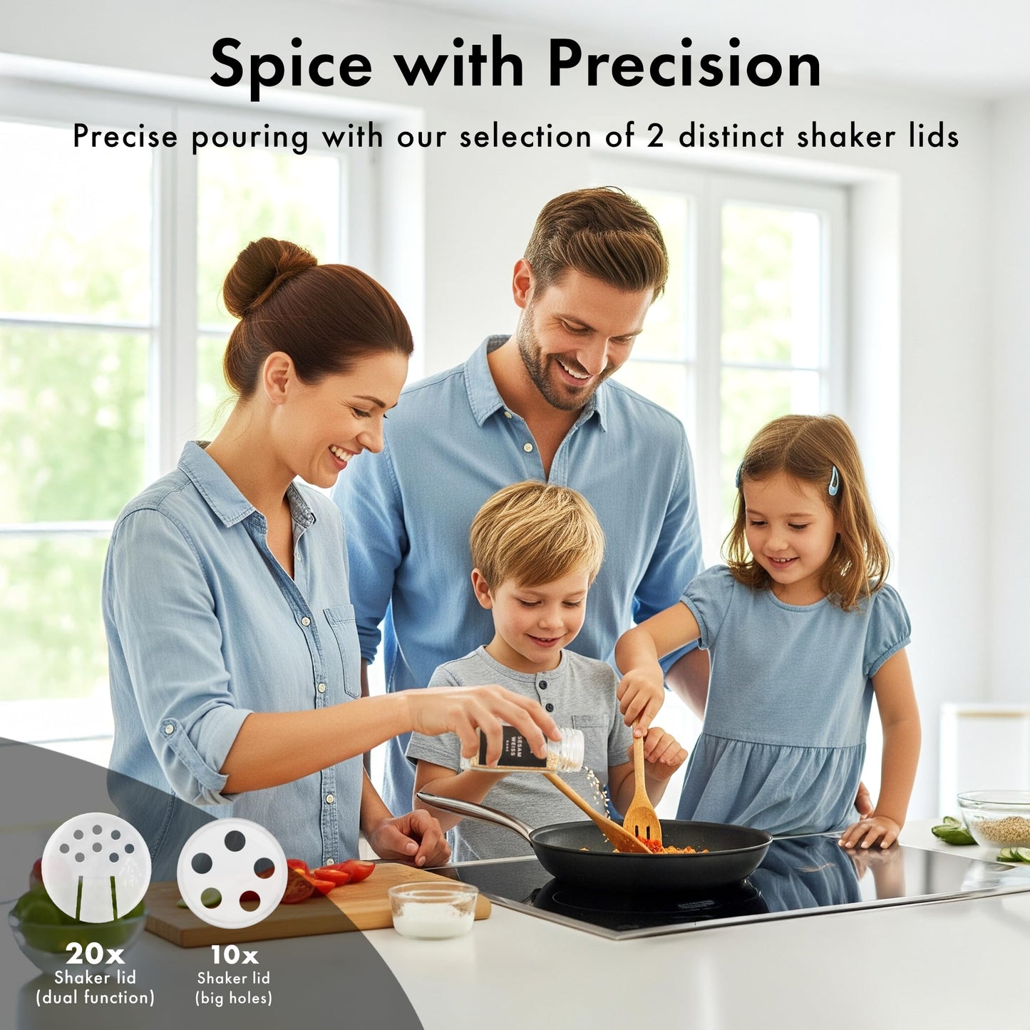EDELHAUS Glass Spice Jars with Label and Black Lids (24 x 4oz) Spice Containers with 240 Labels, Shaker Inserts, Steel Funnel, Empty Square Empty Square Seasoning Organizer