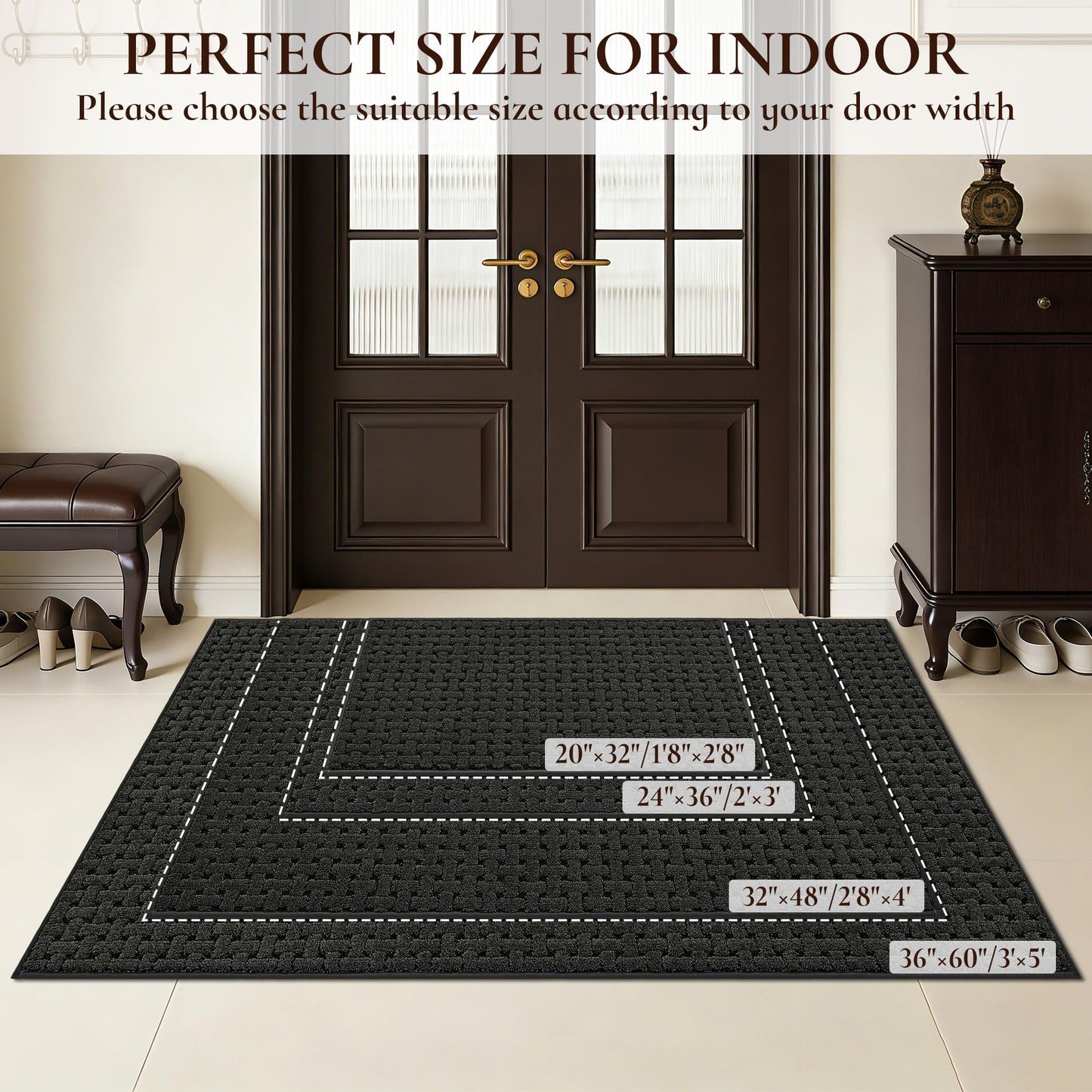 FLOORHUG Door Mat Indoor Entrance 32x48, Non-Slip Washable Doormats Entry Way Mats, Dirt Resistant and Absorbent Welcome Mat, Easy Clean Low-Profile Doormat, Front Door, Inside Entrance, Dark Grey