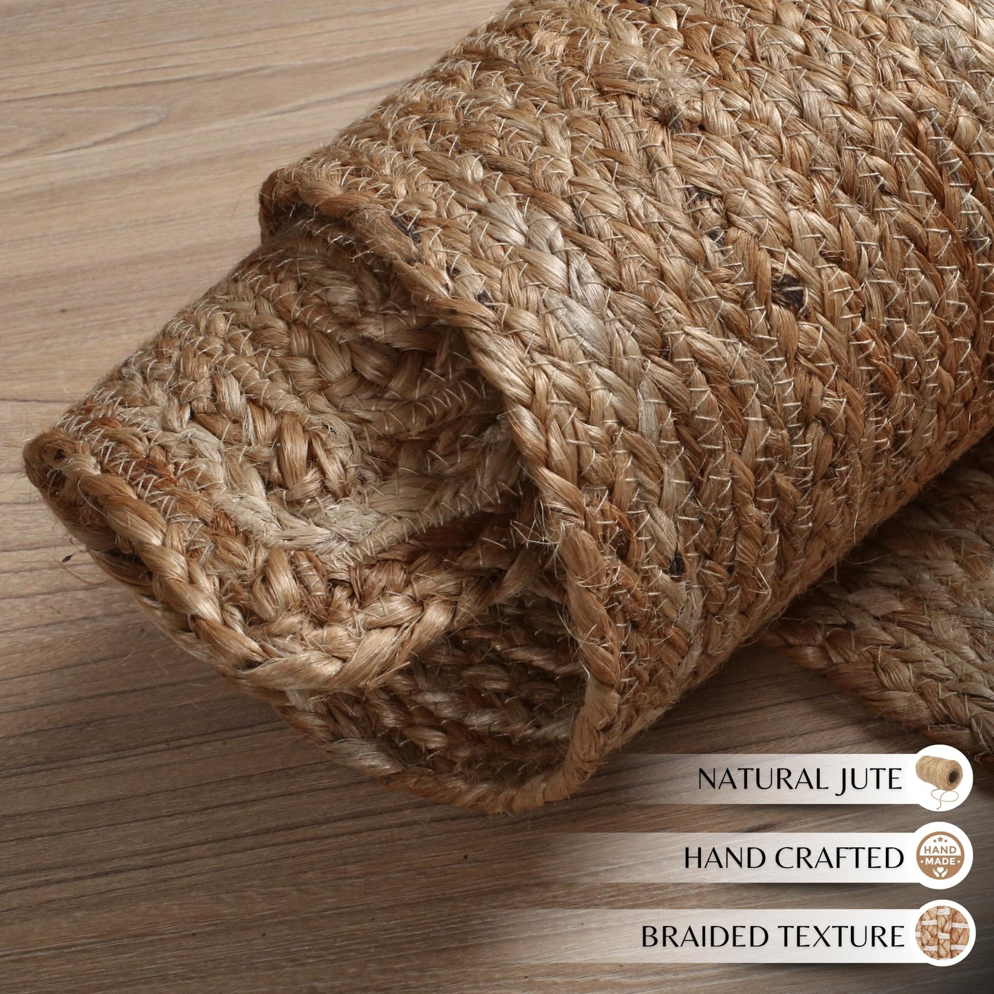 Ramanta Home Hand Woven Jute Braided Rug 2'x3' - Natural, Boho Reversible Floor Carpet for Living Room, Farmhouse Accent Rugs for Kitchen, Nursery, Kids Room, Bedroom, Patio - 24X36 Inch