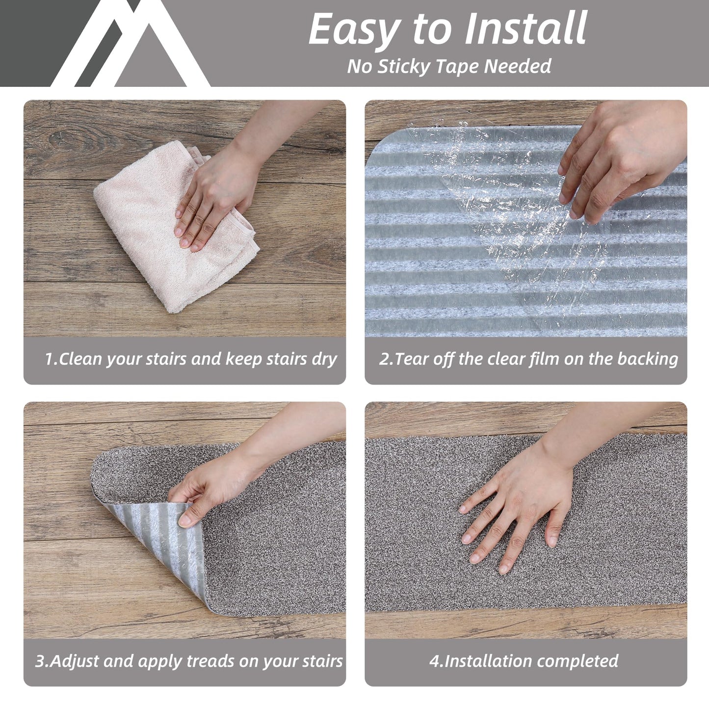 COSY HOMEER Stair Treads Non-Slip Carpet Mat 28inX9in Indoor Stair Runners for Wooden Steps, Stair Rugs for Kids and Dogs, 100% Polyester TPE Backing 4pcs,Grey,Protect Floor