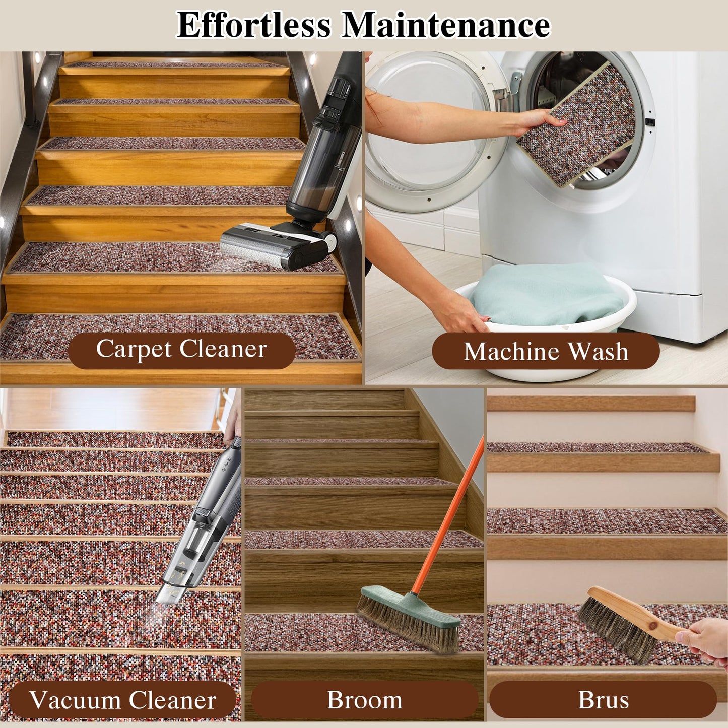Heavyweight Extra Thick Chenille Stair Treads, Plush Pile Weaving Non-Slip Stair Carpets, Ultra-Soft Staircase Rug for Premium Home Comfort, 4 Pack 30"X8" - Monet Orange Pink