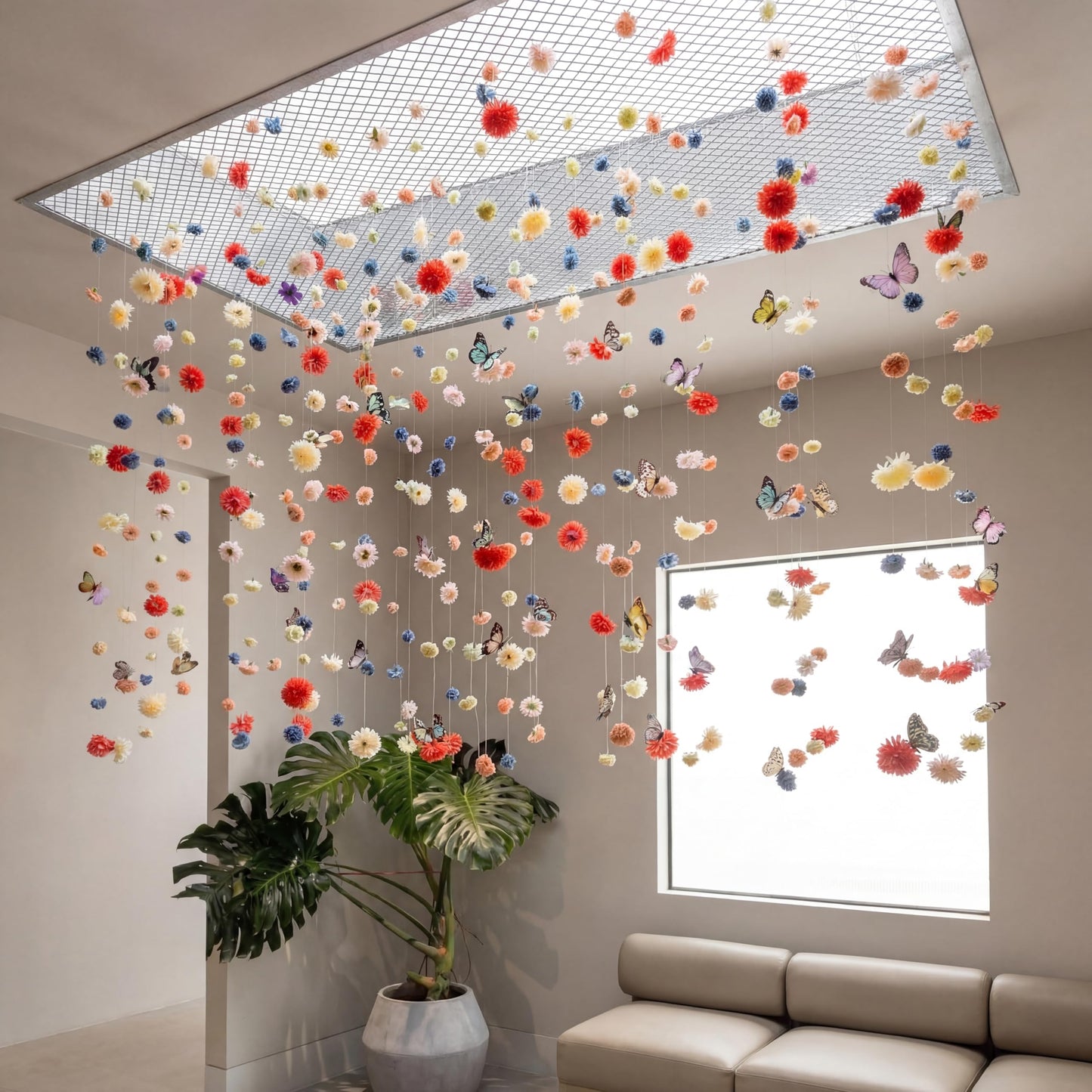 Suncalla 6 Pcs Artificial Flower Butterflies Garland Hanging Decorations 5.9 ft Flower Curtain Backdrop with Hooks Indoor Decor for Wedding Spring Party Birthday Baby Shower Home