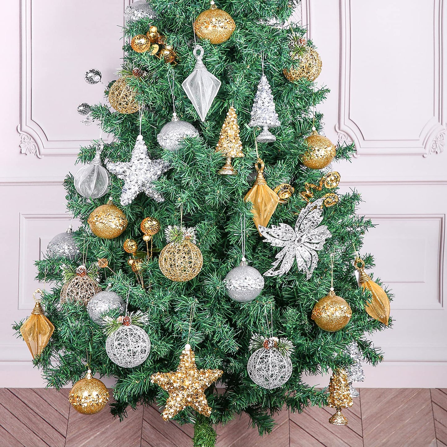 Christmas Ball Ornaments, 4pc Set Gold Pinecone Rattan Thread String Christmas Tree Ornament Xmas Trees Wedding Party Decorations