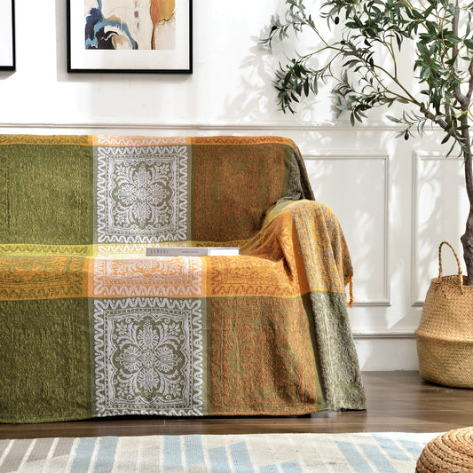 Edcooy Boho Couch Cover, Bohemian Throw Blanket Tassels Hippie Decor Covers Sofa Chair loveseat Furniture Bed， Bohemian Tribal Fringe slipcover (Green, 60x75)…