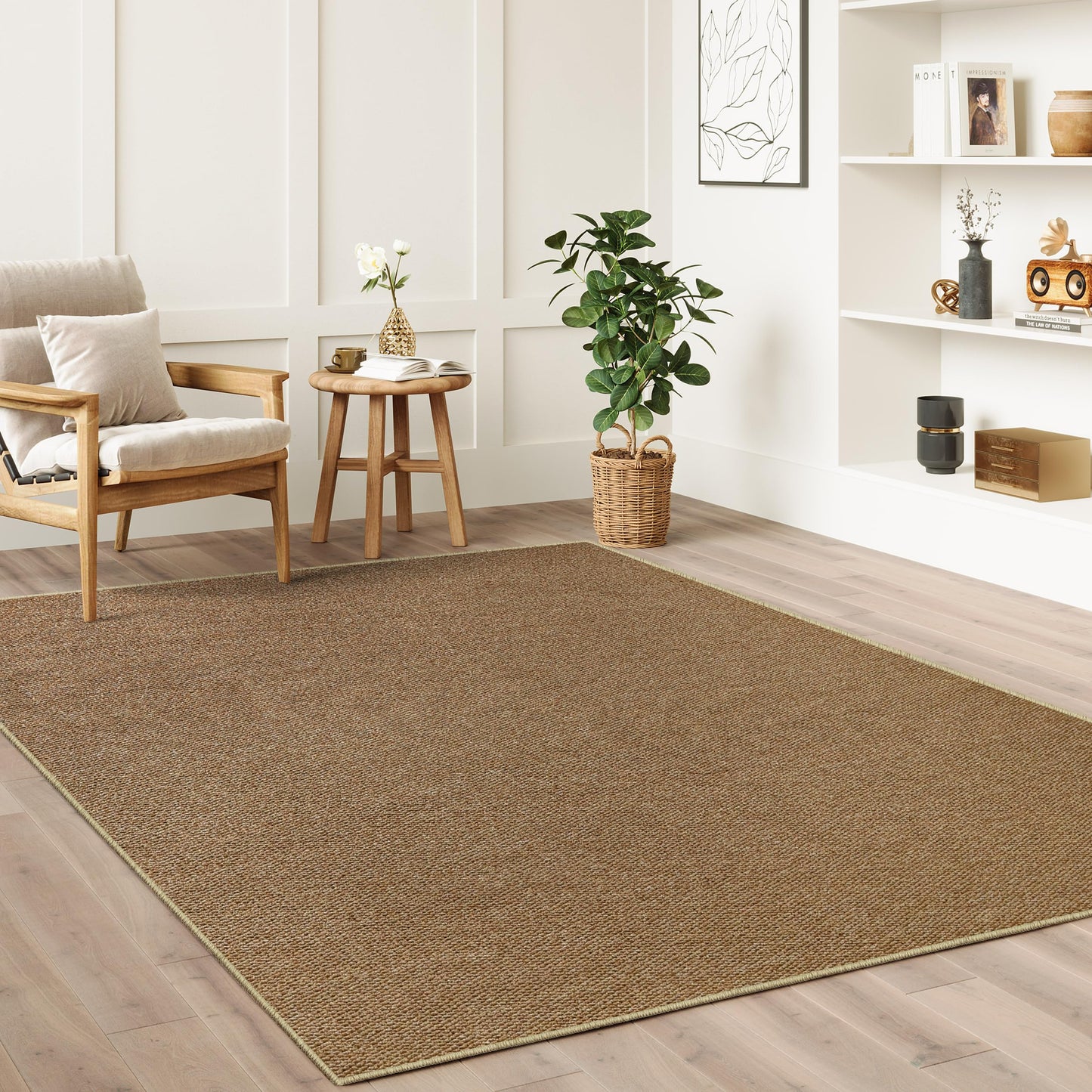 COSOSA Washable Faux Sisal Rug, 2x3 Firm Textured Woven Mat, Indoor-Outdoor Non-Slip Easy-Clean Area Rug, Solid Modern Carpet for Living Room, Bedroom, Kitchen, Entryway, Patio, Brown