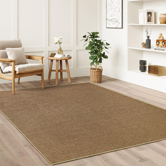 COSOSA Washable Faux Sisal Rug, 2x3 Firm Textured Woven Mat, Indoor-Outdoor Non-Slip Easy-Clean Area Rug, Solid Modern Carpet for Living Room, Bedroom, Kitchen, Entryway, Patio, Brown