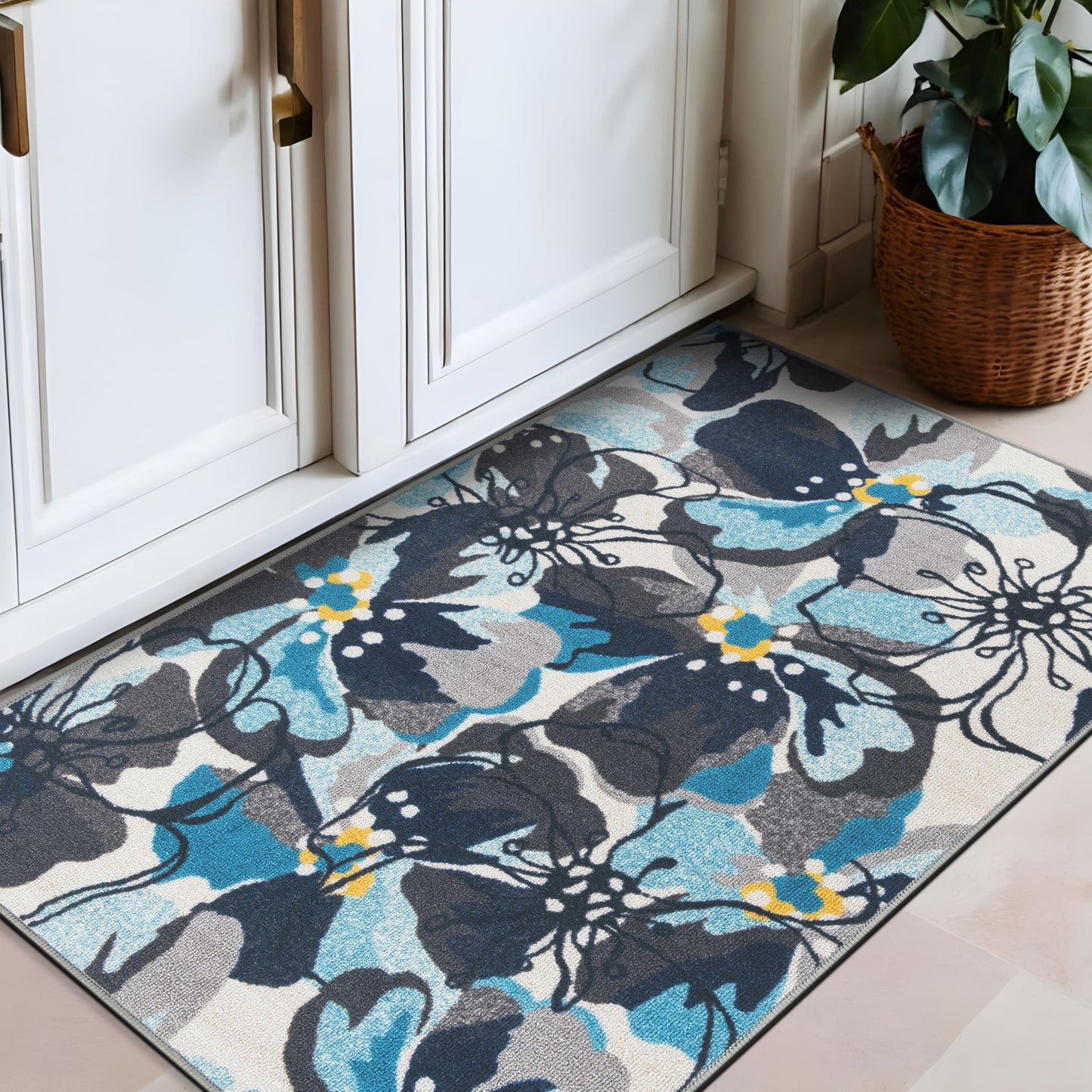 Rugshop Gray Large Floral Non-Slip Area Rug Fade Resistant for Hallway, Entryway and Kitchen, 2'7" x 4'