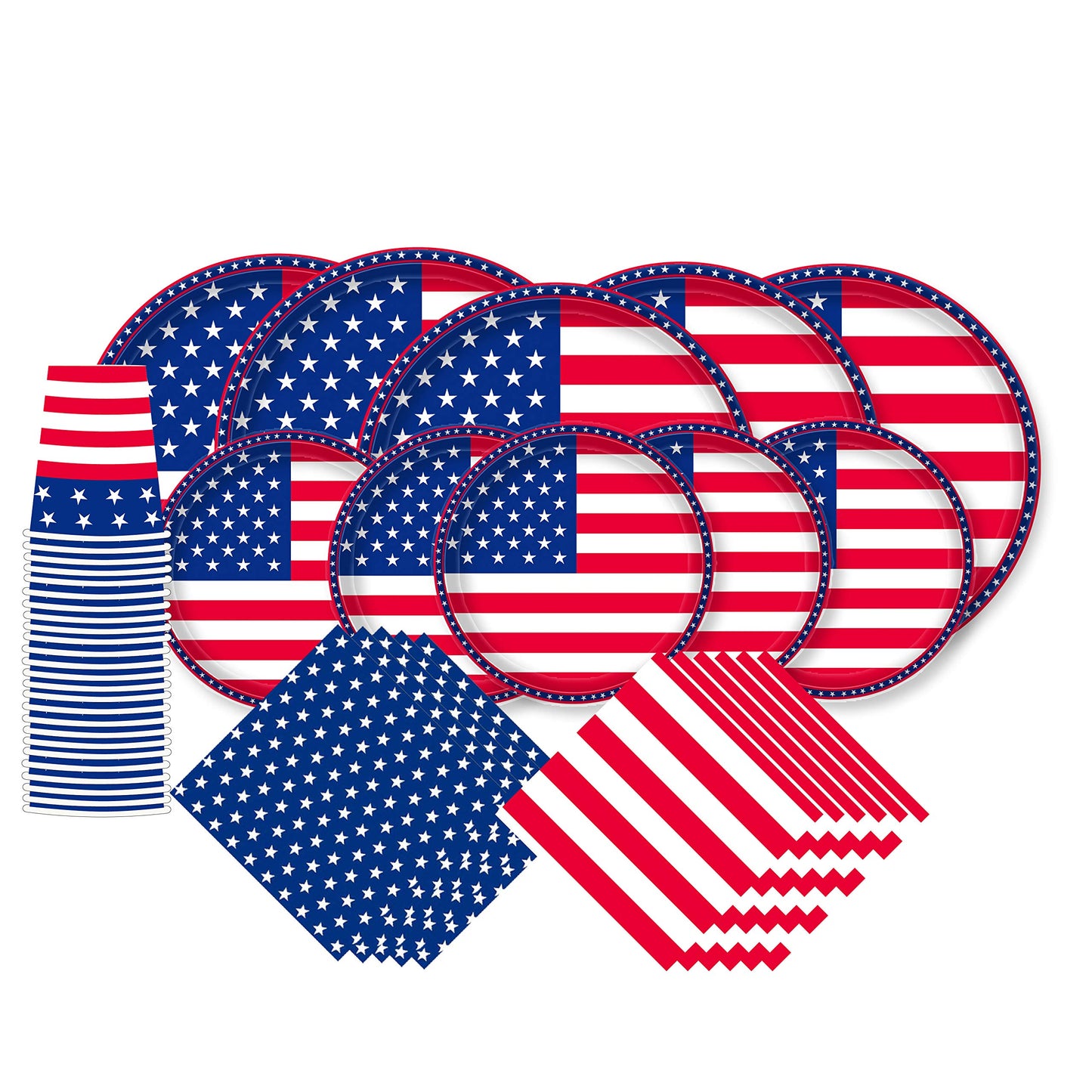 Gatherfun American Flag Patriotic Party Supplies Disposable Napkins Paper Plates and Paper Cups for Veterans Day Election Day 4th of July Independence Day Decorations, Serve 25