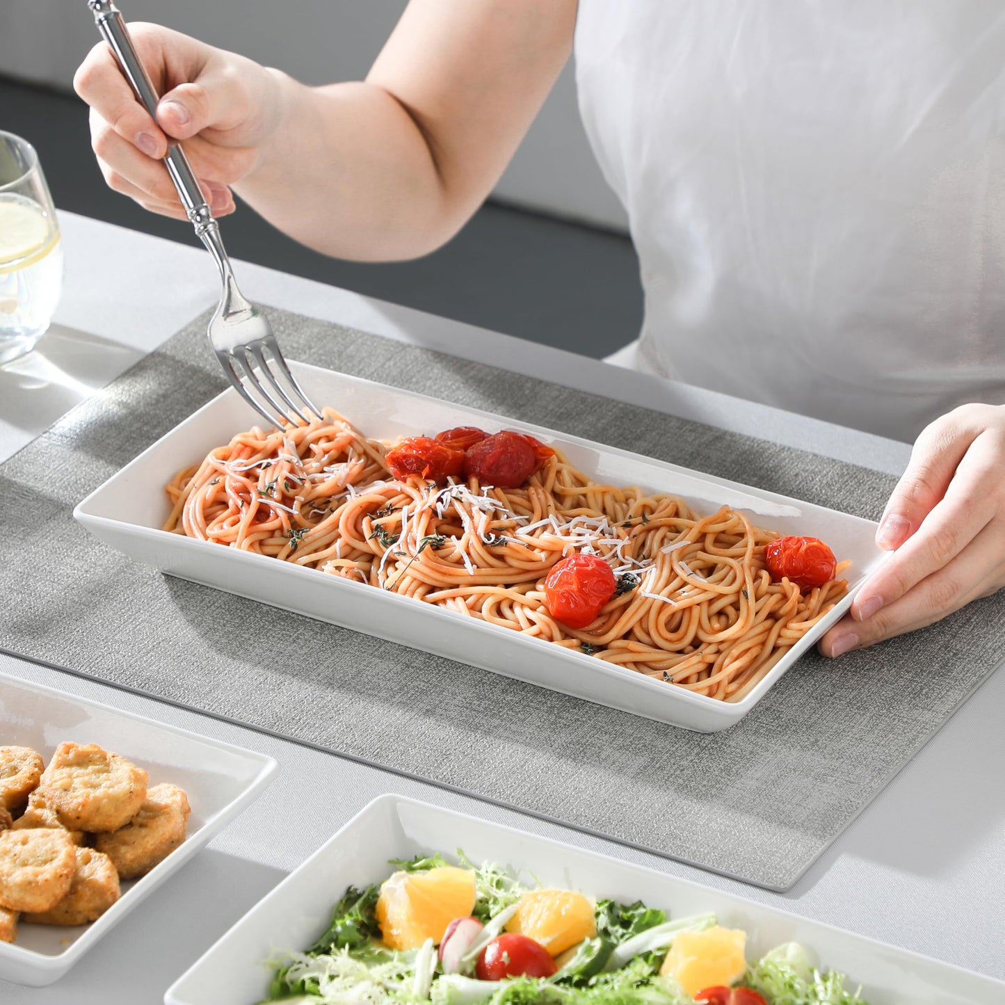 MALACASA Serving Platters Set of 4, Ceramic Serving Platters and Trays for Serving Food, Rectangular Serving Trays for Party, Large Serving Plates, Party Serving Trays and Platters - 12 Inch, White