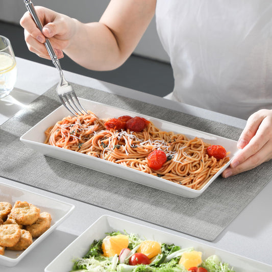 MALACASA Serving Platters Set of 4, Ceramic Serving Platters and Trays for Serving Food, Rectangular Serving Trays for Party, Large Serving Plates, Party Serving Trays and Platters - 12 Inch, White