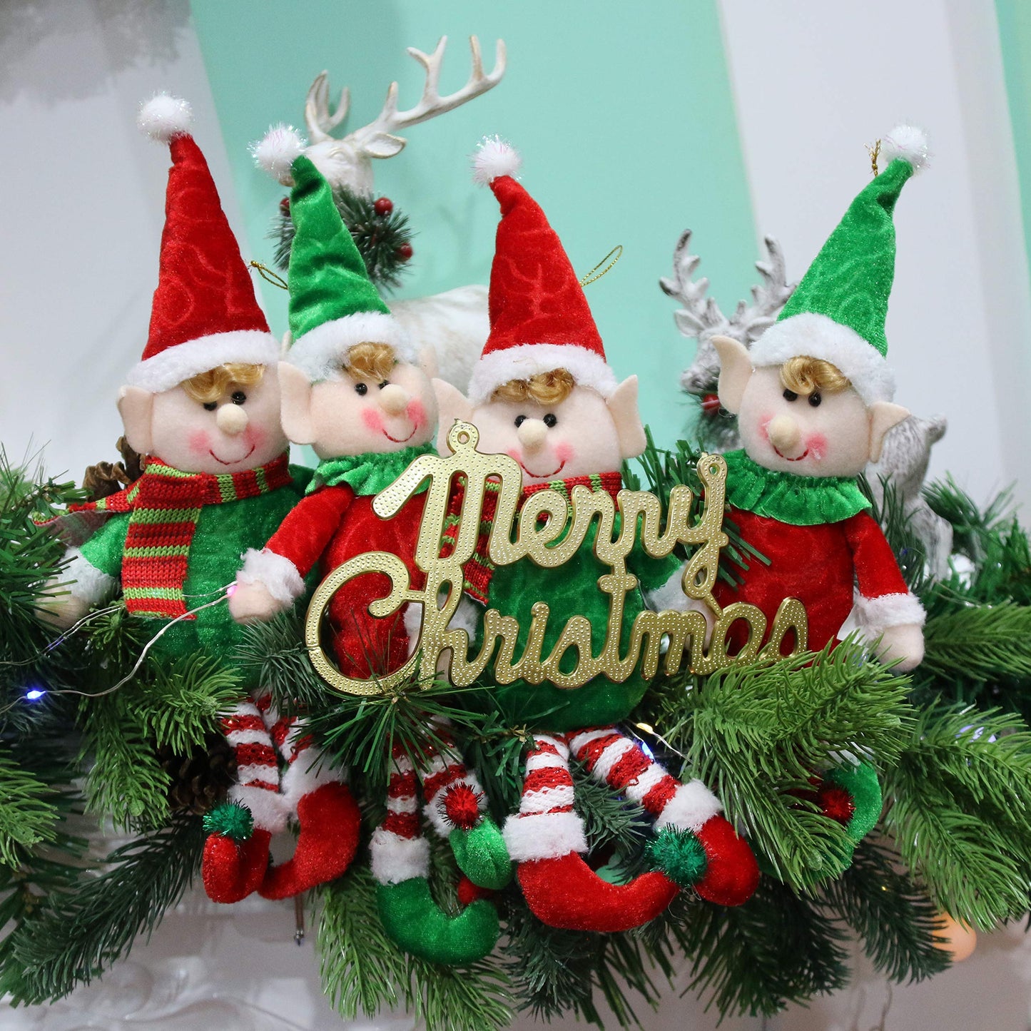 Athoinsu 4 Pack Christmas Elves Doll Pendants Hanging Ornaments Xmas Elf Boy Girl Holiday Decorations Gifts for Kids Family, 12''