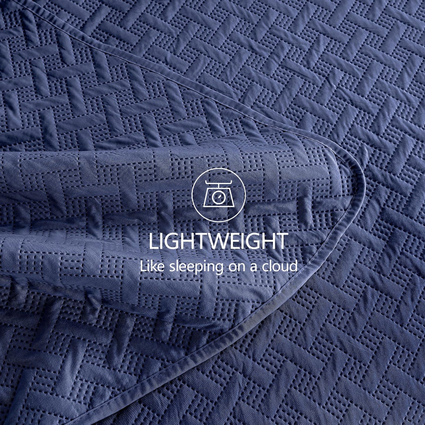 FLYMME Quilts Queen Size - Ultra Soft Navy Blue Quilt Lightweight Microfiber Bedspreads, Classic Basket Weave Pattern Bedspread Bed Coverlet 3 Pieces for All-Season (1 Quilt, 2 Pillow Shams)
