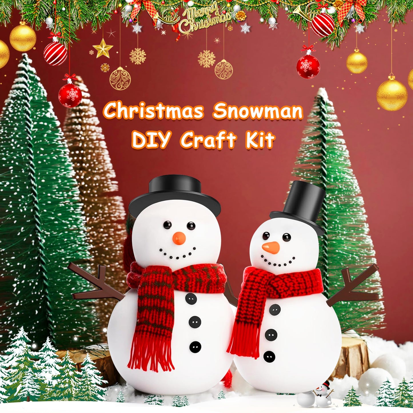 Outivity 300 Pcs Snowman Crafts DIY Kits for Winter Kids, Classroom & Group Craft Supplies, Includes 30 Mini Black Top Hats, 180 Snowman Craft Buttons, 30 Carrot Noses and 60 Hands