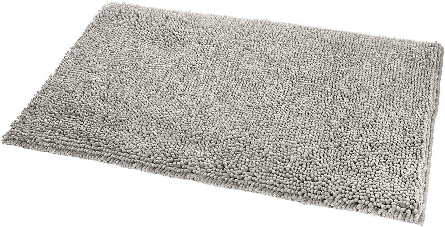 Amazon Basics Platinum Bathroom Rug Mat, Ultra Absorbent Plush Shag, Non-Slip, Quick Drying, Machine Washable, 21" x 34"