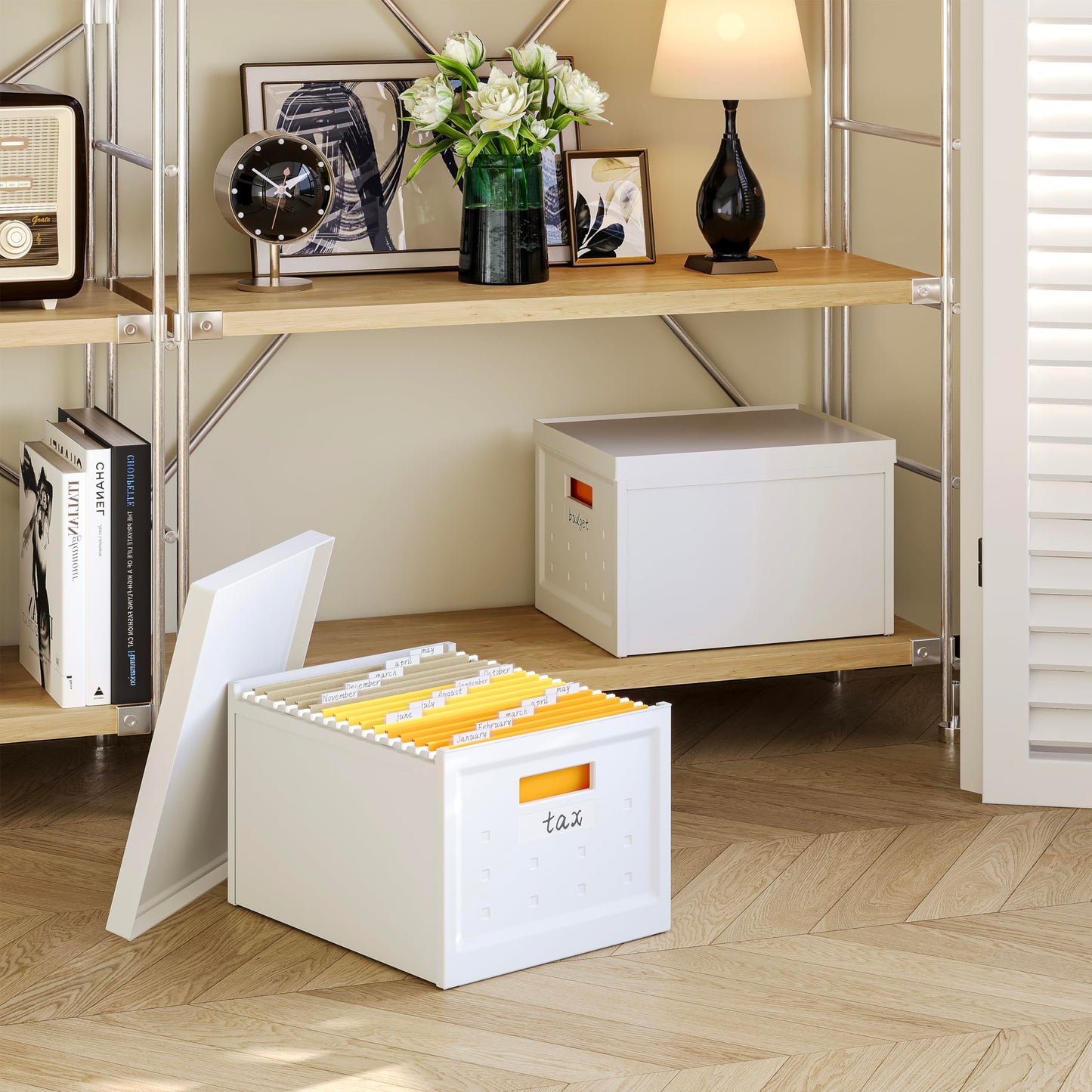 Seseno File Organizer File Box with Lid, Universal Hanging File Organizer, Letter/Legal Size File Folder Box, 2 Pack Plastic Office Document Filing Storage Bin