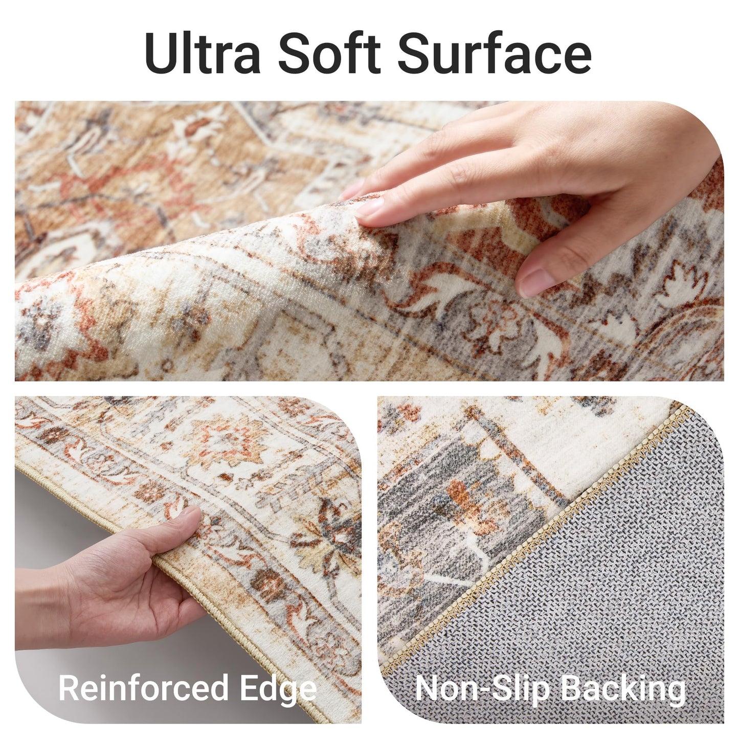 befbee 3x5 Rug, Ultra-Thin Area Rugs for Living Room,Non-Slip Lightweight Washable Rug for Bedroom,Kitchen,Entryway,Stain Resistant Small Carpet (Turmeric/Grey, 3'x5')