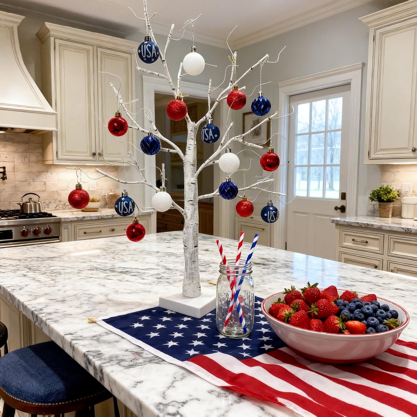 HipTree Mini Patriotic 4th of July Tree Ornaments Decorations,30ct 1.57 Inch Red White Blue Christmas Ornaments Set for Tree,Baubles for Memorial Day, Independence Day,Veterans Day, Flag Day